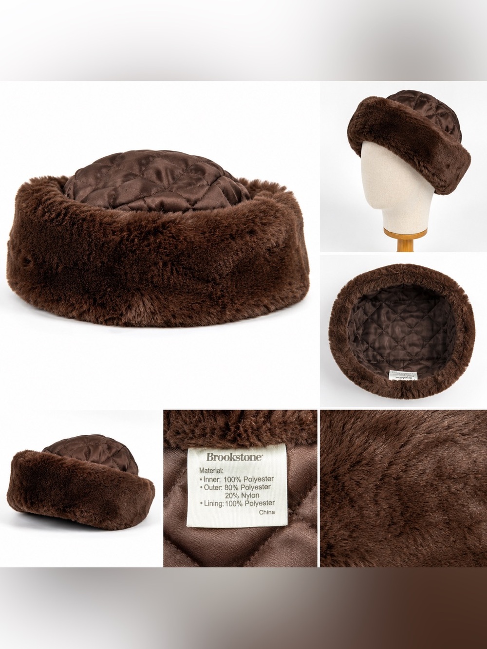 Brookstone Brown Faux Fur Cossack Zhivago Hat Quilted Lined Never Worn